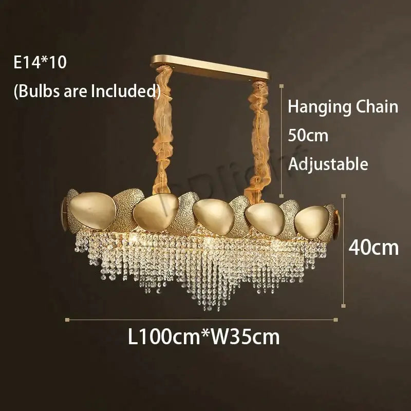 Gold-toned decorbites™ lizzie led ceiling chandelier with oval metallic fixtures and cascading crystal luxury tassels