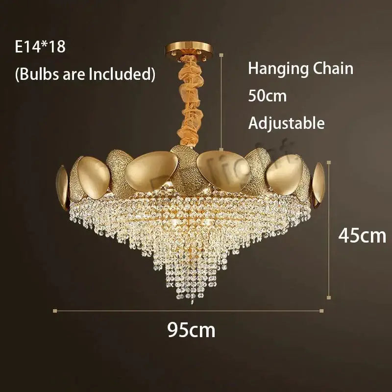 Gold-toned decorbites™ lizzie led ceiling chandelier with tiered polished discs and cascading crystal luxury tassels