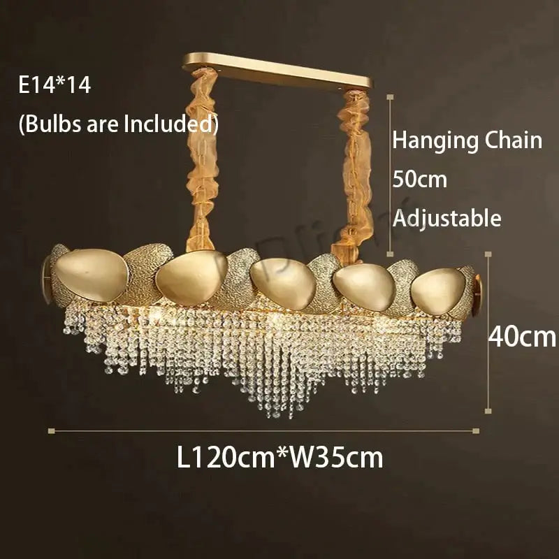 Gold-toned DecorBites™ Lizzie led ceiling chandelier with five oval metallic fixtures and cascading crystal tassels