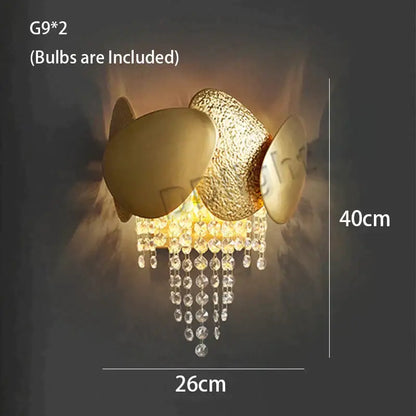 Gold-toned wall sconce with textured egg-shaped body and crystal tassels for decorbites™ led ceiling chandelier