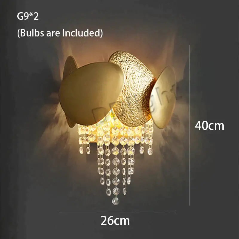Gold-toned DecorBites™ Lizzie wall sconce with textured egg-shaped body and crystal tassels for elegant led ceiling chandelier