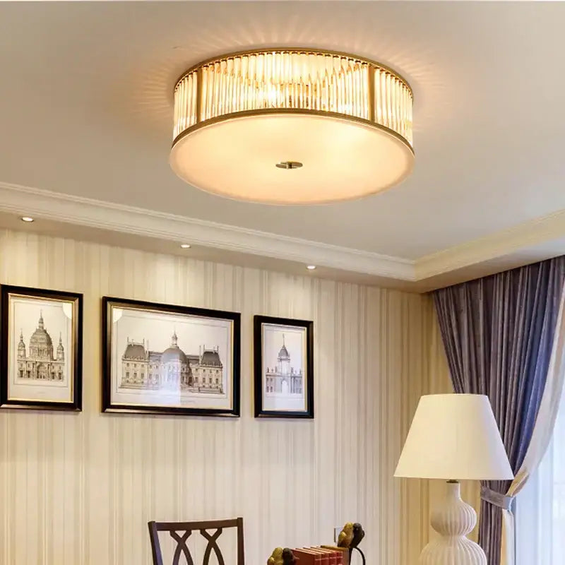Luxury gold-toned crystal led ceiling lamp with vertical rods and warm glow for living room bedroom decorbites crystal led