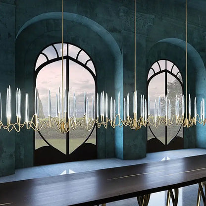 Luxury gold crystal led chandelier with sculptural frame and clear glass candle elements for villa decorbites crystal led design