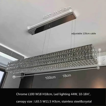 Luxury gold decorbites crystal led pendant light with chrome rectangular faceted crystal design and stainless steel canopy