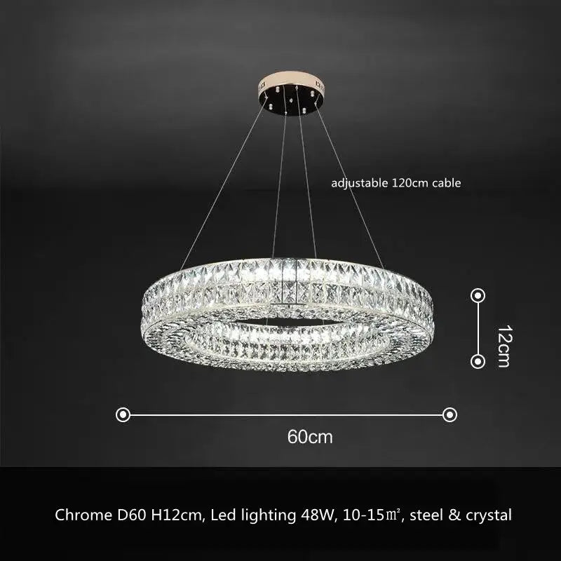 Luxury gold crystal led pendant light with two concentric chrome crystal led bands and adjustable 120cm cable decorbites pendant light