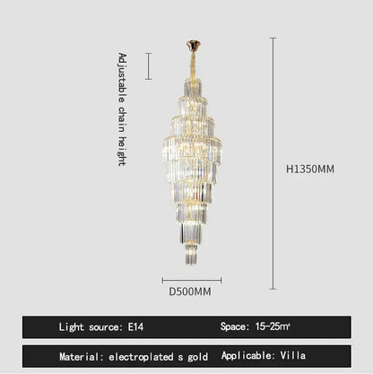 Luxury gold crystal pendant chandelier with electroplated finish and cascading clear crystals for hotel lobby decorbites crystal pendant