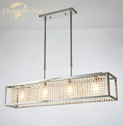Silver rectangular chandelier with crystal accents and three bulbs ideal for decorbites crystal rectangle luxury lighting