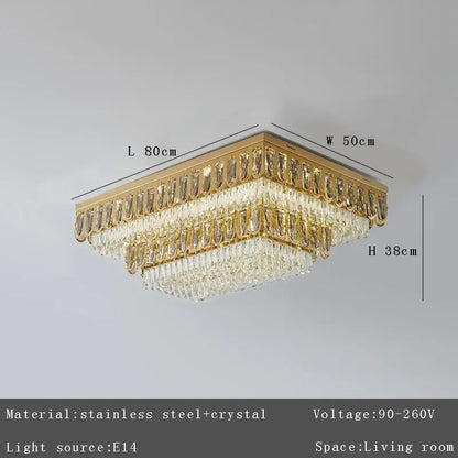 Luxury gold crystal round ceiling chandelier with gold-toned tiers of clear crystal droplets and stainless steel frame decorbites crystal round