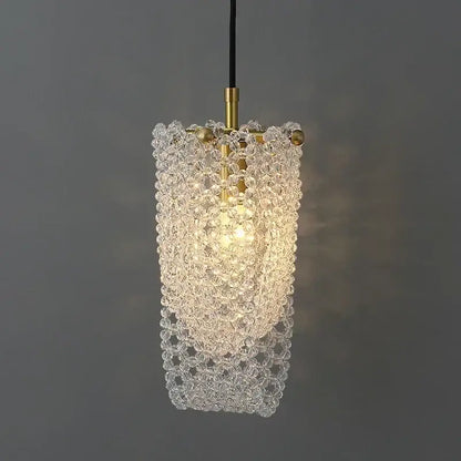 Luxury gold crystal tassel pendant lamp with clear cylindrical glass and polished brass for bedside decorbites lighting