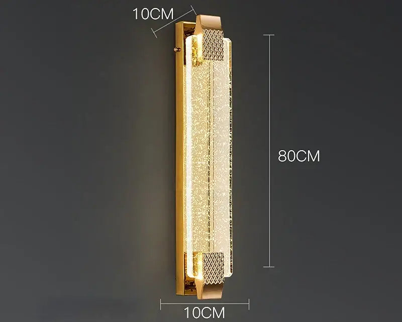 Luxury gold crystal wall lamp with textured sparkling panel and geometric lattice accents for living room lighting decorbites crystal wall