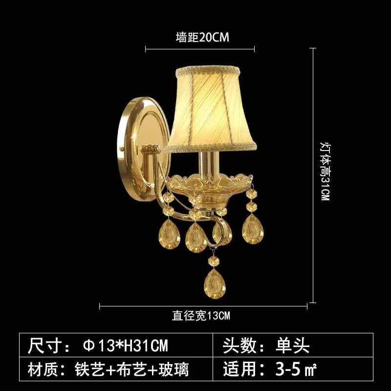 Luxury gold crystal wall sconce with beige fabric shade and amber crystal droplets for decorbites crystal chandeliers