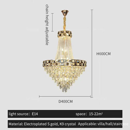 Luxury gold decorbites crystal chandelier with cascading k9 crystal strands and decorative ring for elegant living room