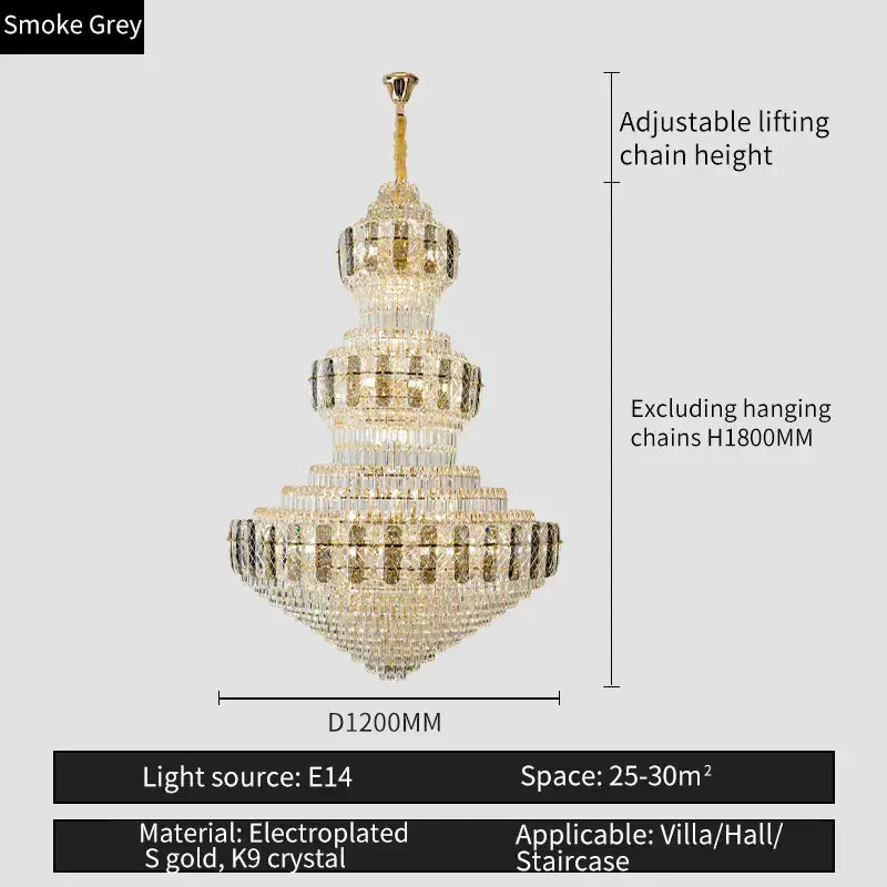 Luxury gold decorbites crystal duplex multi-tiered chandelier with cascading k9 crystal for grand living rooms