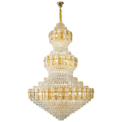 Luxury gold decorbites crystal duplex headlight chandelier with multi-tiered clear faceted crystals for living room