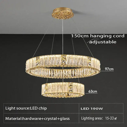 Luxury gold decorbites crystal glass double-ring chandelier with crystal and glass accents for living room lighting