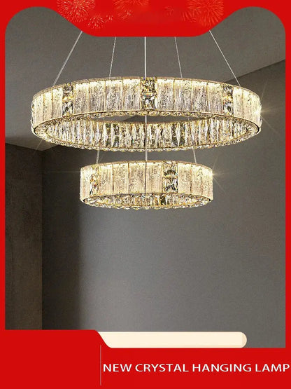 Luxury gold decorbites crystal glass chandelier featuring a double-tiered crystal glass design with golden accents