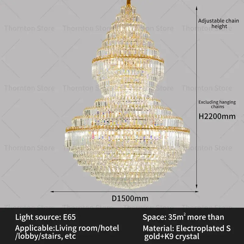 Luxury gold decorbites crystal hollow multi-tiered chandelier with k9 crystal and electroplated metal for living rooms