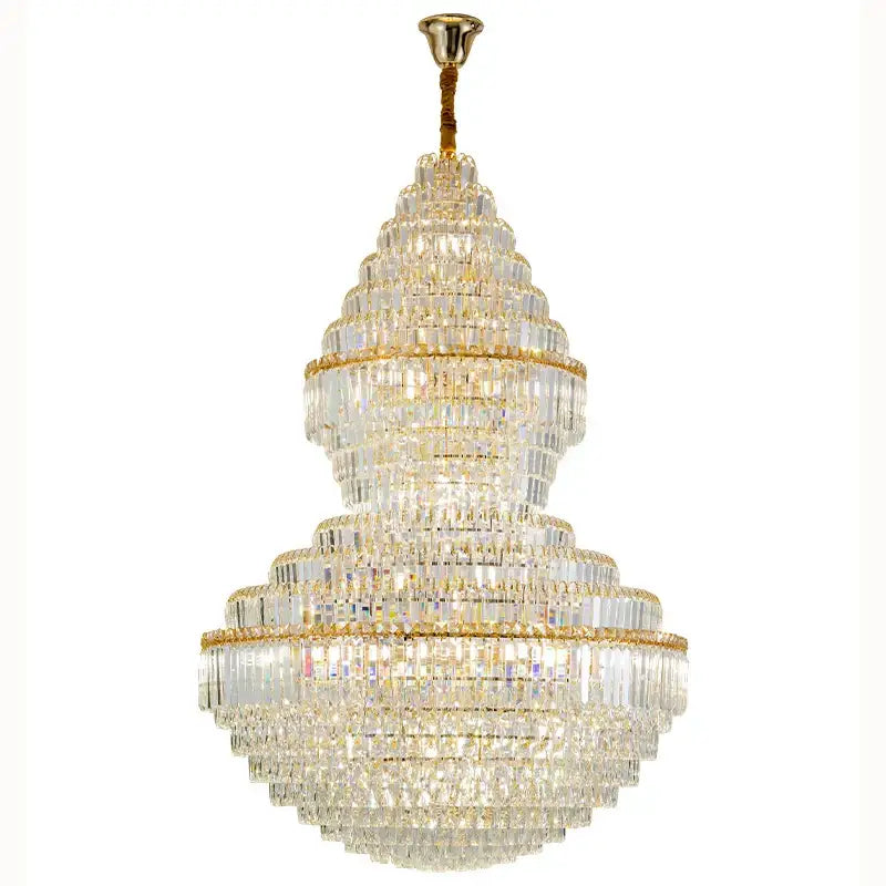 Luxury gold decorbites crystal hollow chandelier with a multi tiered gold frame and clear faceted crystals for living room lamp