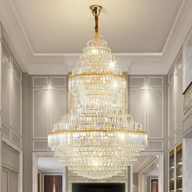 Luxury gold decorbites crystal hollow chandelier with cascading clear crystals and gold-toned metal for living room lamp