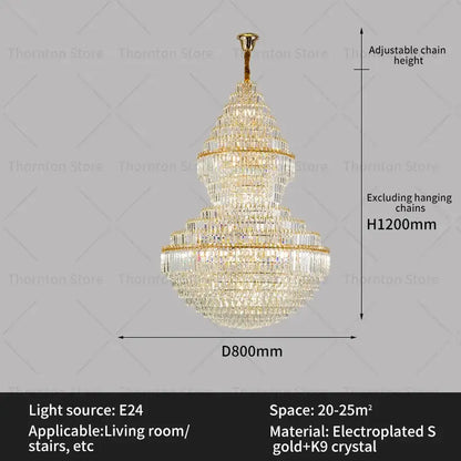 Luxury gold decorbites crystal hollow chandelier with gold-plated tiers of sparkling k9 crystals for elegant living rooms