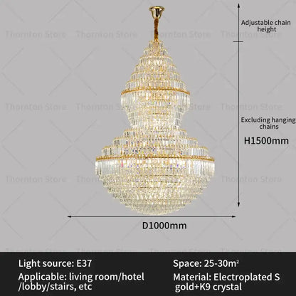 Luxury gold decorbites crystal hollow chandelier with multiple tiers of clear crystal for living rooms or hotels