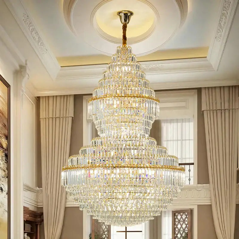 Luxury gold decorbites crystal hollow chandelier with cascading clear faceted crystals for elegant living room lighting