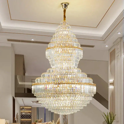 Luxury gold decorbites crystal hollow chandelier with cascading clear faceted crystals for elegant living room lighting