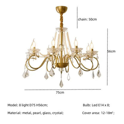 Luxury gold decorbites crystal led chandelier with eight candle-style lights and crystal droplets for living room pendant light