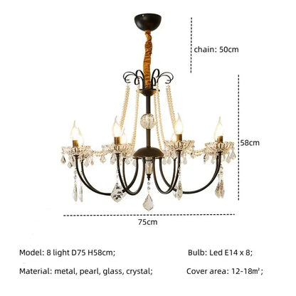 Luxury gold decorbites crystal led chandelier featuring an antique bronze eight-arm design with crystal droplets and pearls