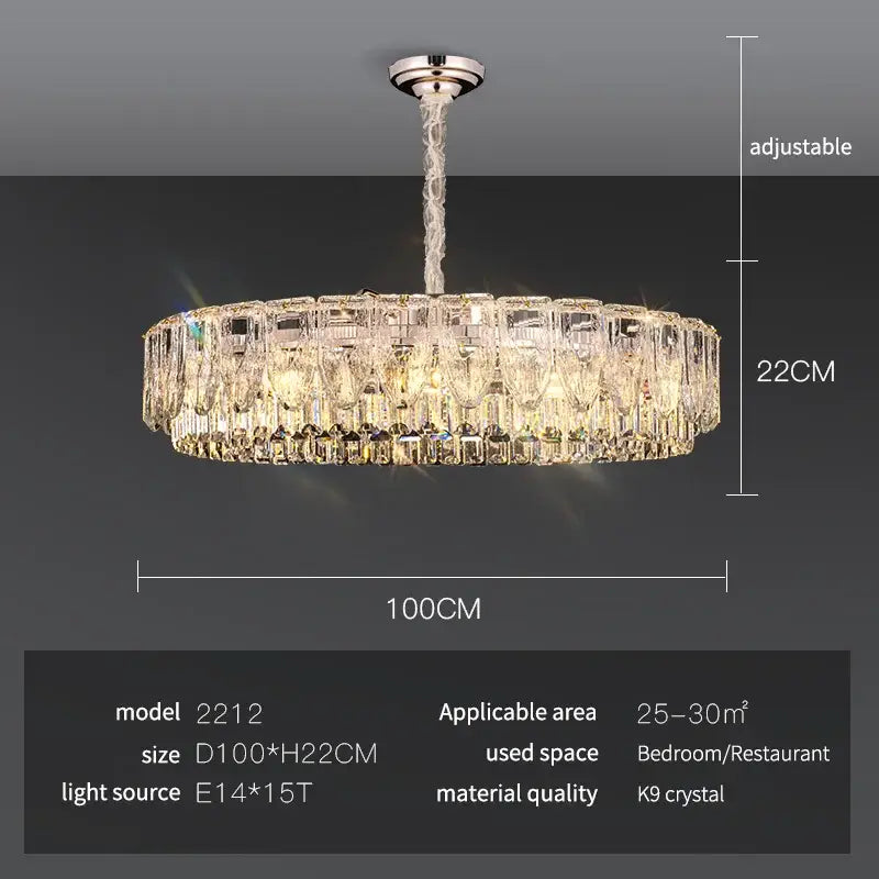 Luxury gold decorbites crystal ring chandelier with cascading k9 crystal prisms and polished chrome mount for dining room