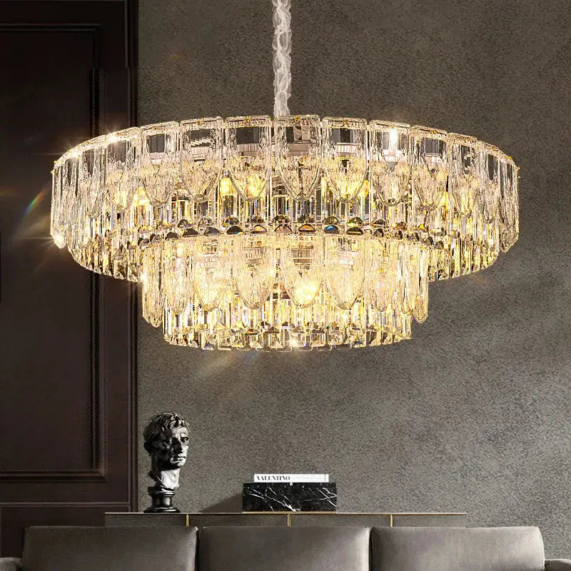 Luxury gold decorbites crystal ring chandelier with multi-tiered faceted glass elements for dining room lighting