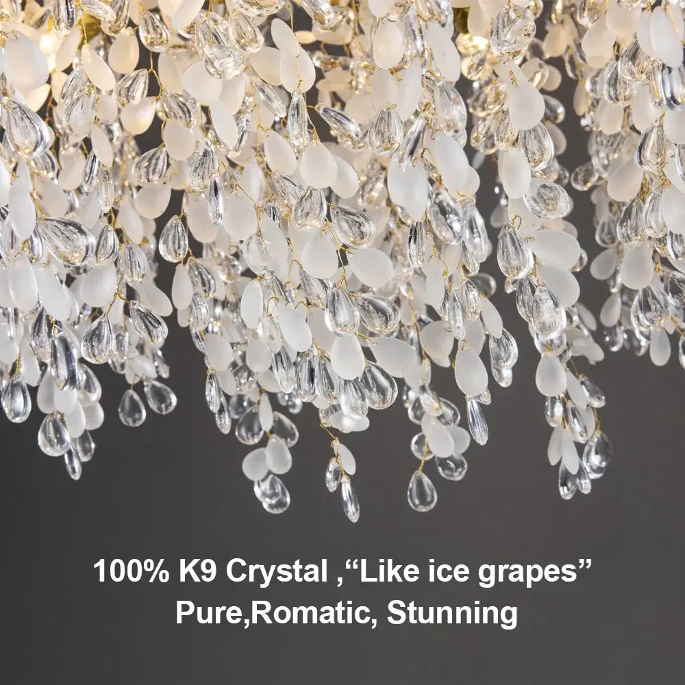 Luxury gold decorbites grape crystal chandelier with cascading teardrop k9 crystals for dining room lighting