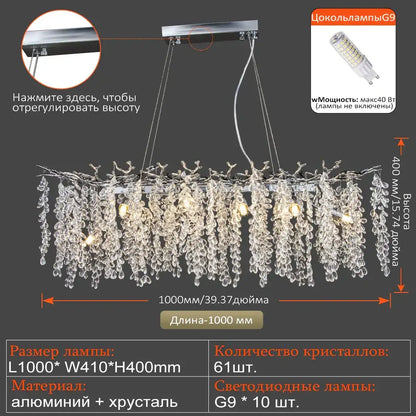 Luxury gold decorbites grape crystal chandelier with sleek chrome frame and ten g9 led bulbs for dining room lighting
