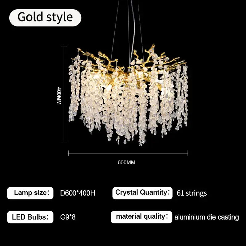Elegant gold decorbites grape crystal chandelier with cascading crystal droplets and aluminum die casting for dining rooms