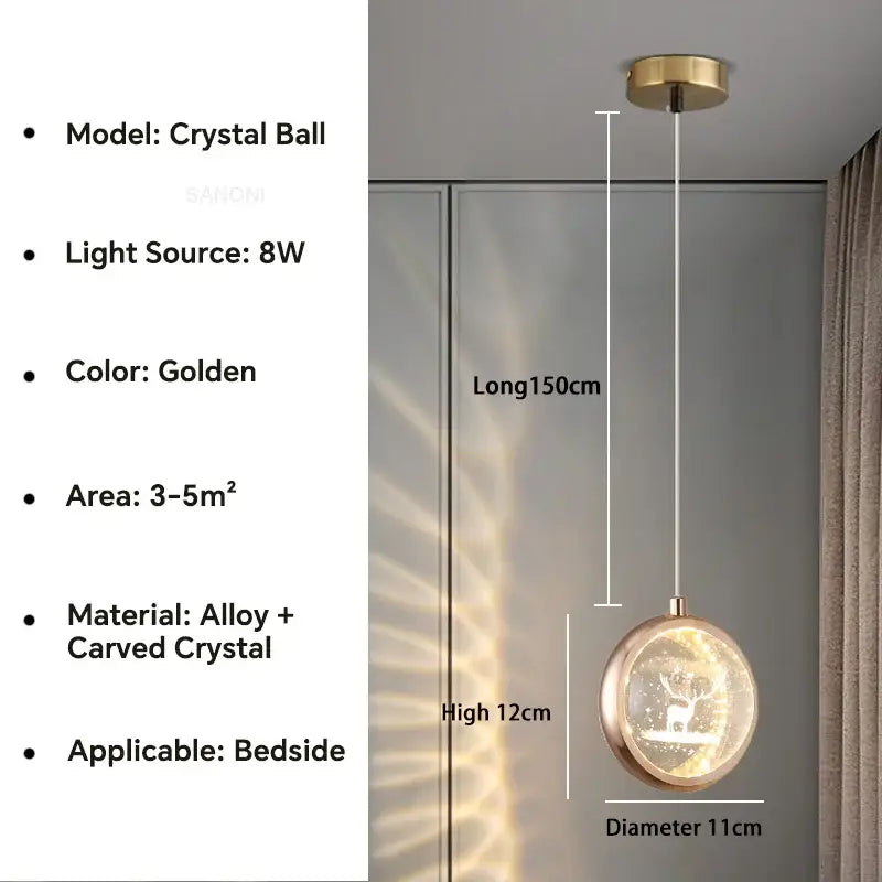 Luxury gold deer crystal ball chandelier pendant light with carved deer design and alloy frame for bedroom decorbites crystal ball