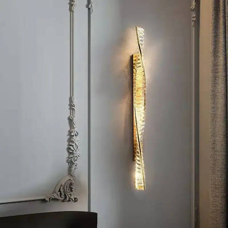 Luxury gold dimmable crystal wall sconce with textured glass and sleek modern design for living room decorbites dimmable crystal wall