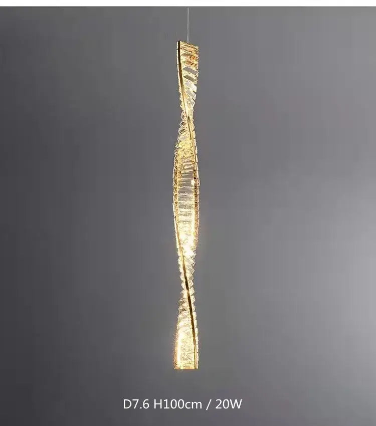 A sleek golden spiral dimmable crystal wall sconce with embedded led lighting for luxury living room decorbites dimmable crystal