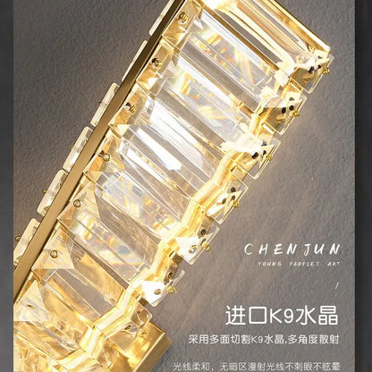 Luxury gold dimmable crystal wall sconce with rectangular faceted k9 crystal panels for elegant living room decorbites dimmable crystal lighting