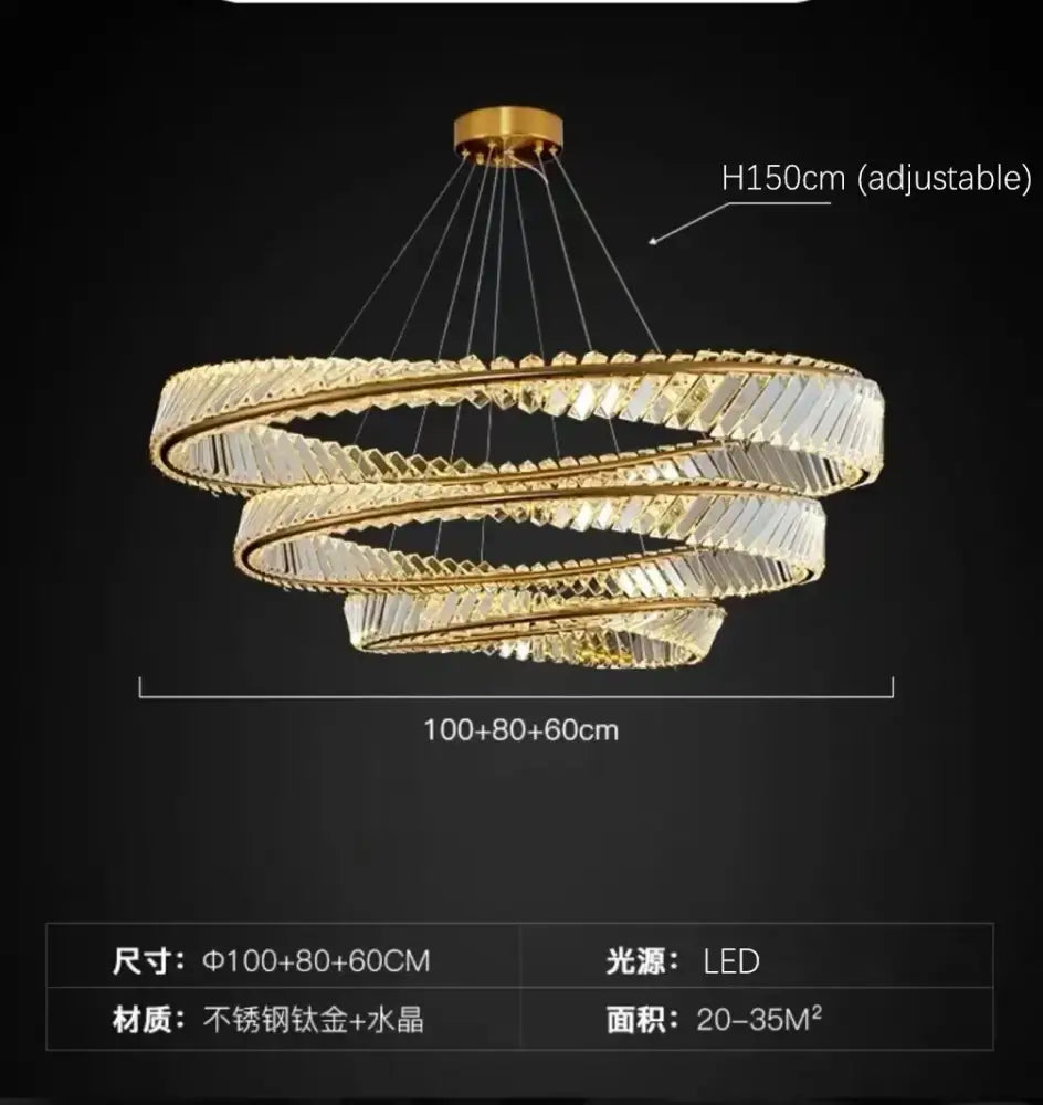 Luxury gold dna spiral crystal chandelier with faceted crystals and led lighting crafted from stainless steel for living room decorbites dna spiral