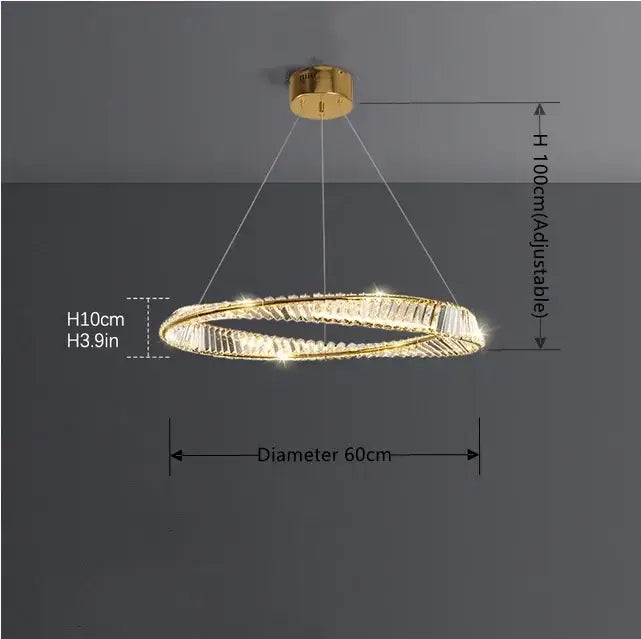 Luxury gold dna spiral crystal chandelier with gold-toned double rings and adjustable height for living room decorbites dna spiral