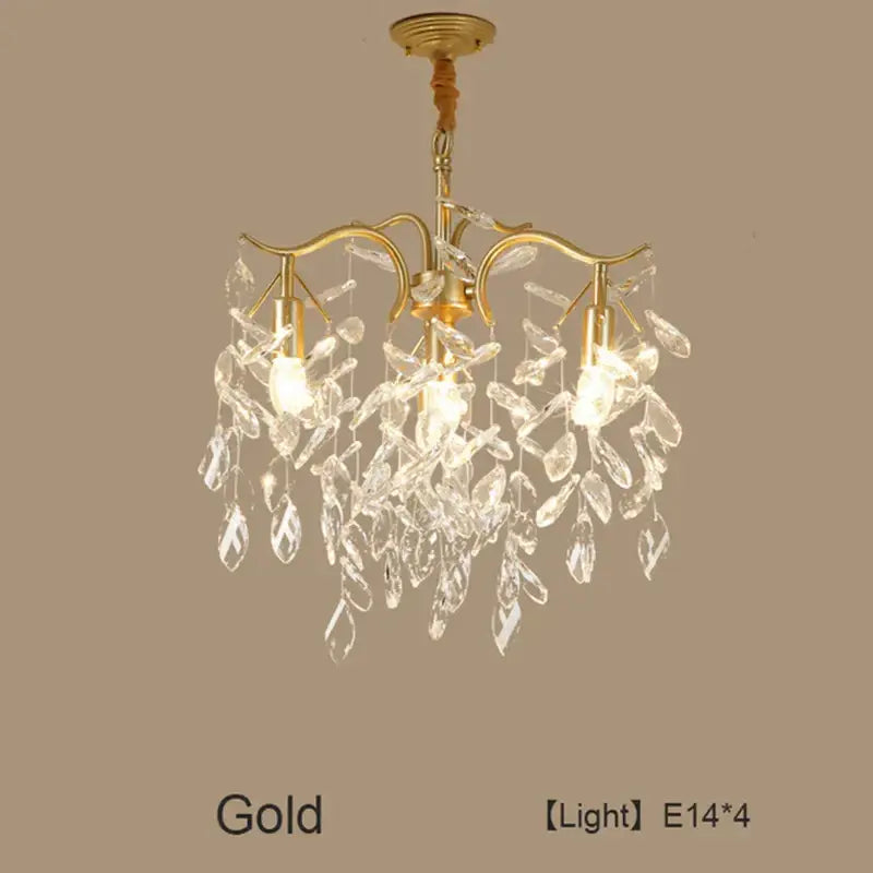Luxury gold decorbites crystal led chandelier with dangling leaf-shaped crystal pendants for elegant living room lighting