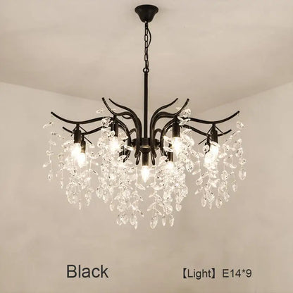 Black wrought iron luxury decorbites crystal led chandelier with cascading crystal droplets for living room light