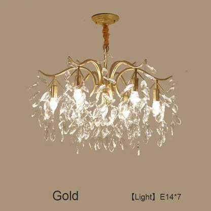 Luxury gold leaf decorbites crystal led chandelier with intricate leaf-shaped droplets and five exposed e14 bulbs for living room