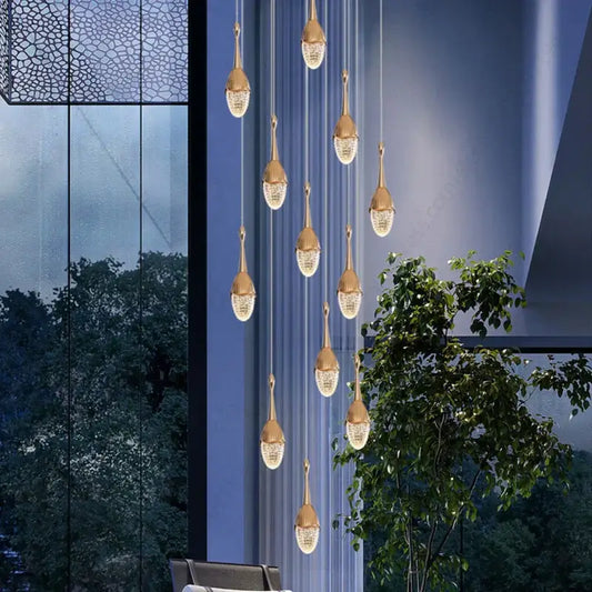 Luxury decorbites gold led staircase chandelier with crystal accents hanging elegantly for living room decor