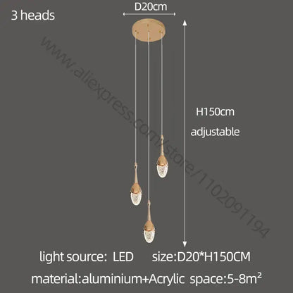 Luxury gold led staircase chandelier with three crystal teardrops hanging from adjustable aluminum mount by decorbites gold led