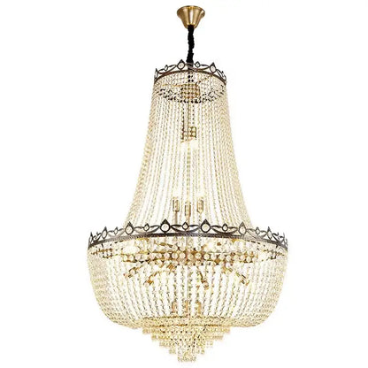 Luxury gold multi tier crystal led chandelier with cascading clear crystal beads and intricate metalwork for dining room decorbites crystal led