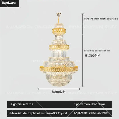 Luxury gold multi-tiered decorbites crystal chandelier with k9 crystals and electroplated hardware for living room