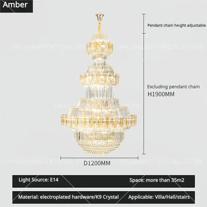 Luxury gold multi-tiered decorbites crystal chandelier with clear k9 crystal and electroplated hardware for living room