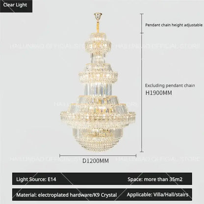 Luxury gold multi-tiered decorbites crystal chandelier with k9 crystals and electroplated hardware for grand spaces