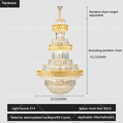Luxury gold multi-tiered decorbites crystal chandelier with k9 crystals and electroplated hardware for grand spaces